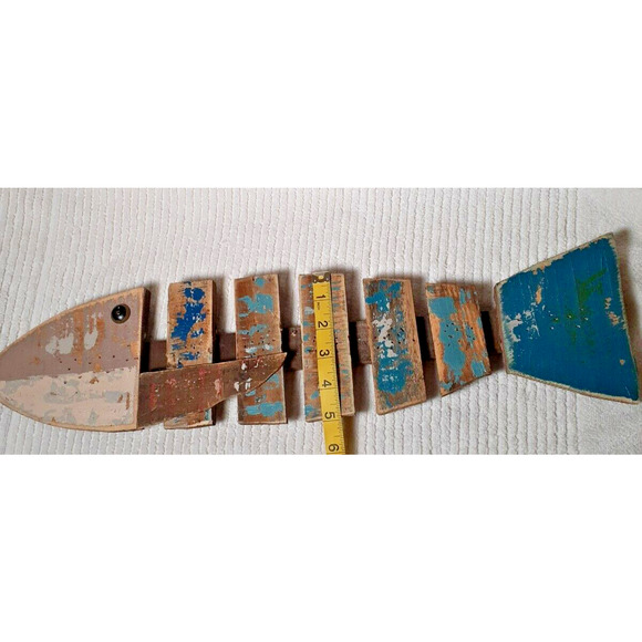 Distressed Hand Painted Wooden Fish Home Decor - Picture 3 of 4